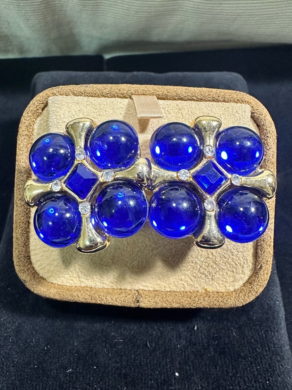 NOS/ Vtg Blue Glass Cabochon Oversized Runway Earrings